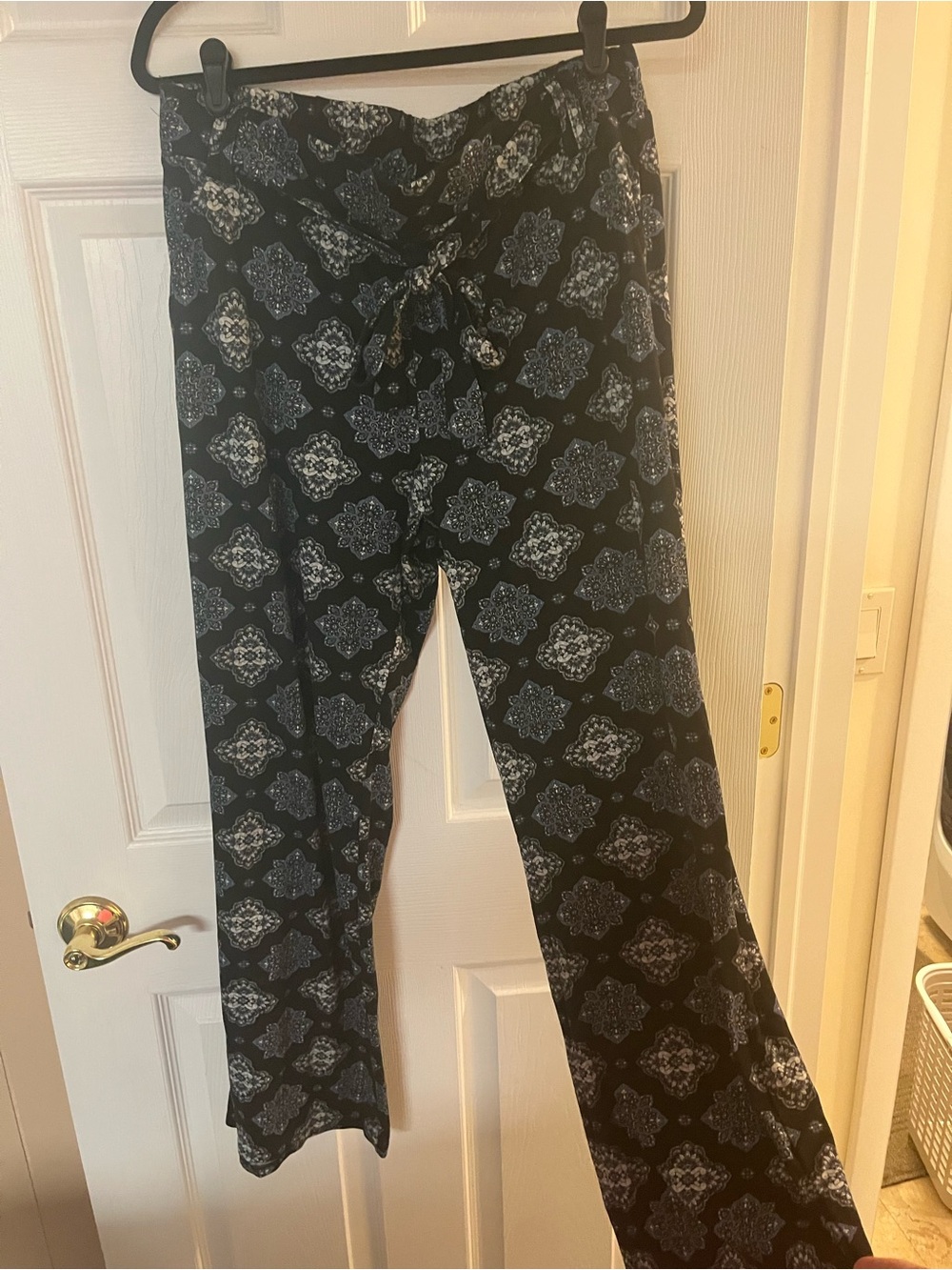 Joe B Black Wide-Leg Pants with White Medallion Print